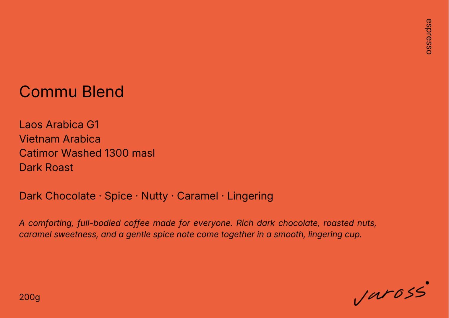 Commu Blend printed label card